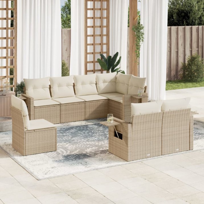 8-tlg. Garten-Sofagarnitur mit Kissen Schwarz Poly Rattan