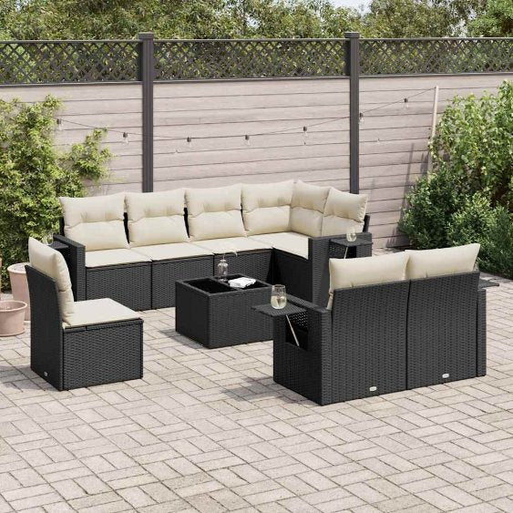 8-tlg. Garten-Sofagarnitur mit Kissen Schwarz Poly Rattan