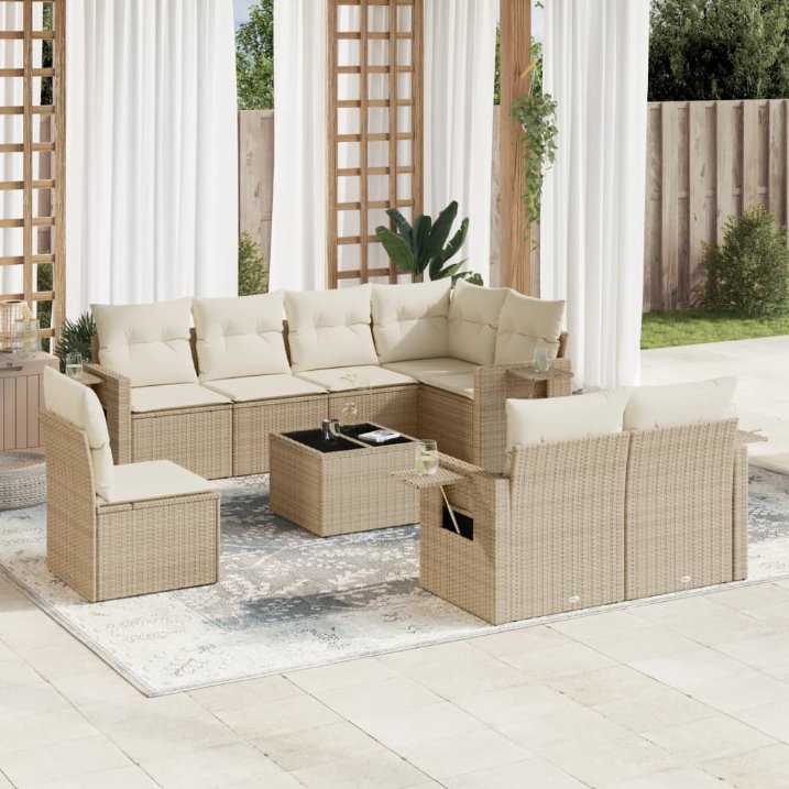 8-tlg. Garten-Sofagarnitur mit Kissen Schwarz Poly Rattan