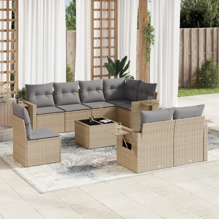 8-tlg. Garten-Sofagarnitur mit Kissen Schwarz Poly Rattan