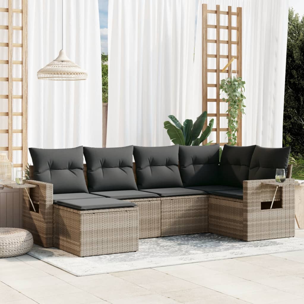 6-tlg. Garten-Sofagarnitur mit Kissen Schwarz Poly Rattan