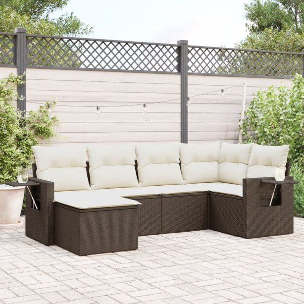 6-tlg. Garten-Sofagarnitur mit Kissen Schwarz Poly Rattan