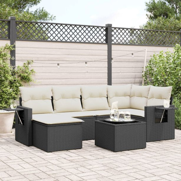 6-tlg. Garten-Sofagarnitur mit Kissen Schwarz Poly Rattan