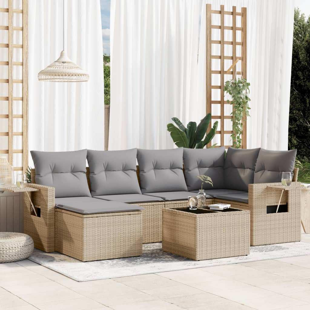 6-tlg. Garten-Sofagarnitur mit Kissen Schwarz Poly Rattan