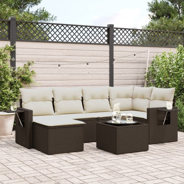 6-tlg. Garten-Sofagarnitur mit Kissen Schwarz Poly Rattan