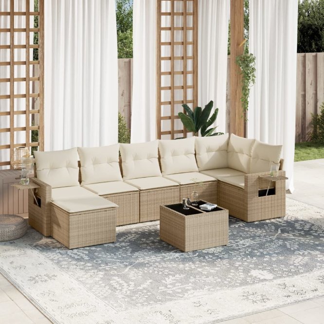 7-tlg. Garten-Sofagarnitur mit Kissen Schwarz Poly Rattan