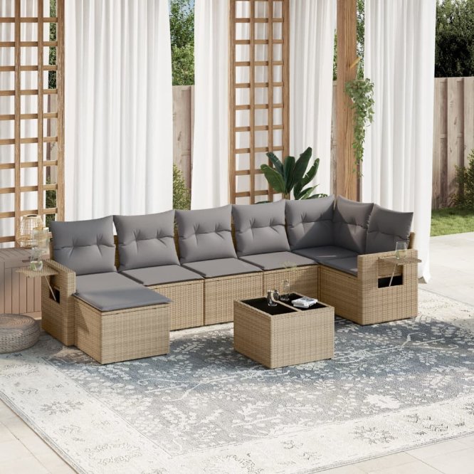 7-tlg. Garten-Sofagarnitur mit Kissen Schwarz Poly Rattan