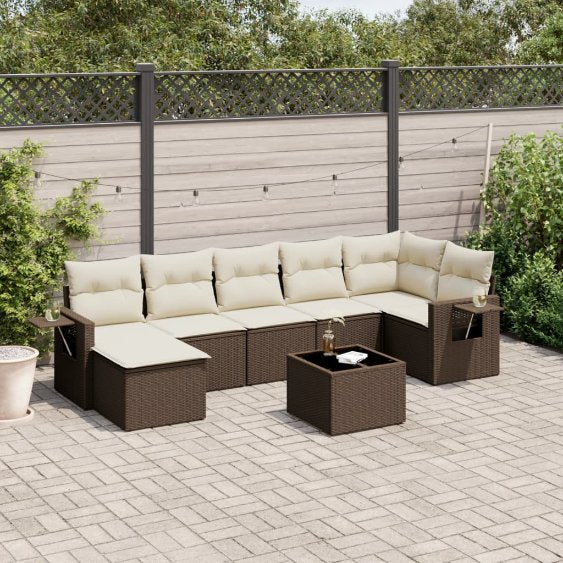 7-tlg. Garten-Sofagarnitur mit Kissen Schwarz Poly Rattan