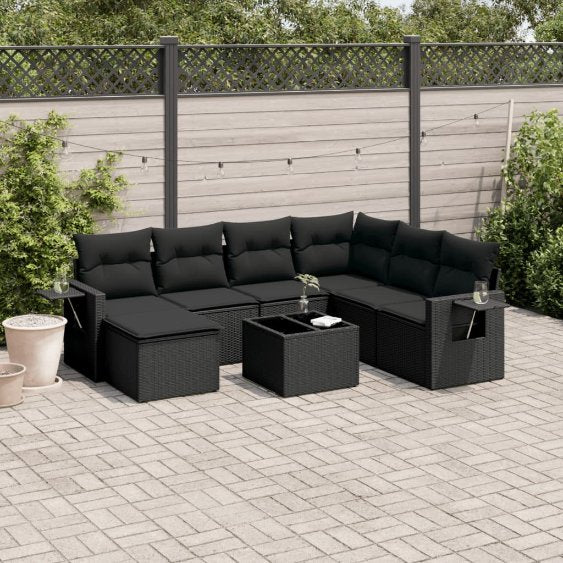 7-tlg. Garten-Sofagarnitur mit Kissen Schwarz Poly Rattan