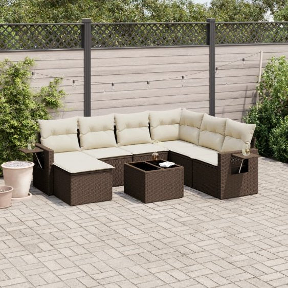 7-tlg. Garten-Sofagarnitur mit Kissen Schwarz Poly Rattan