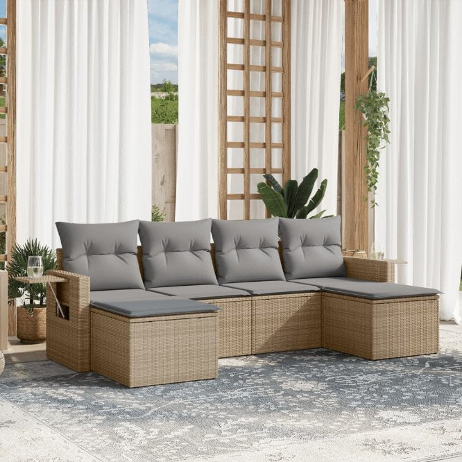 6-tlg. Garten-Sofagarnitur mit Kissen Schwarz Poly Rattan
