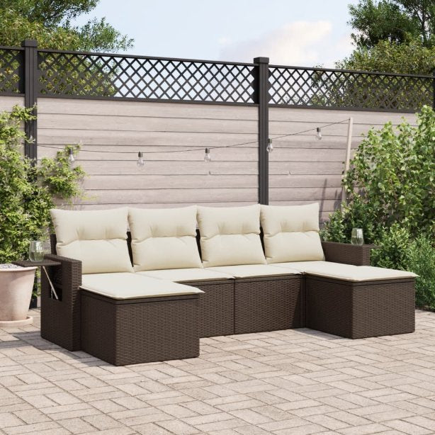 6-tlg. Garten-Sofagarnitur mit Kissen Schwarz Poly Rattan