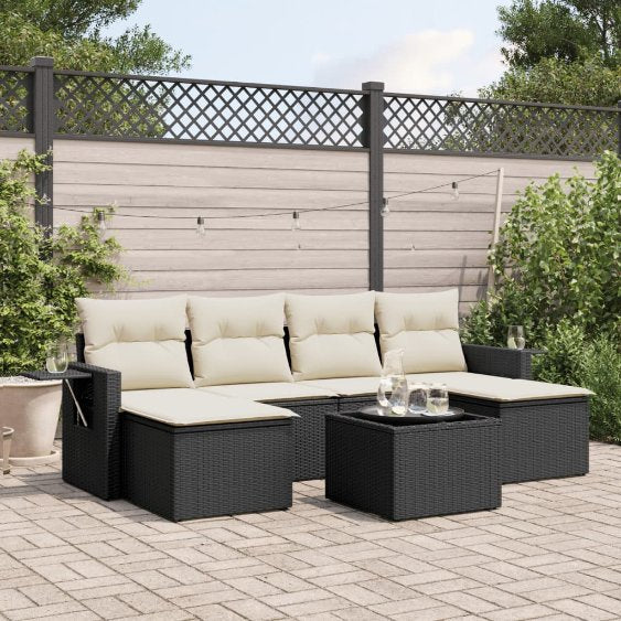 6-tlg. Garten-Sofagarnitur mit Kissen Schwarz Poly Rattan