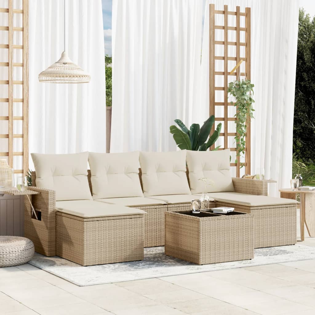 6-tlg. Garten-Sofagarnitur mit Kissen Schwarz Poly Rattan