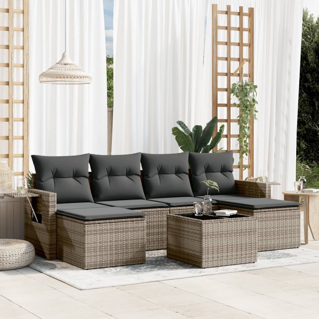 6-tlg. Garten-Sofagarnitur mit Kissen Schwarz Poly Rattan
