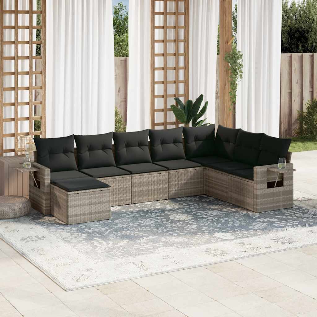 8-tlg. Garten-Sofagarnitur mit Kissen Schwarz Poly Rattan