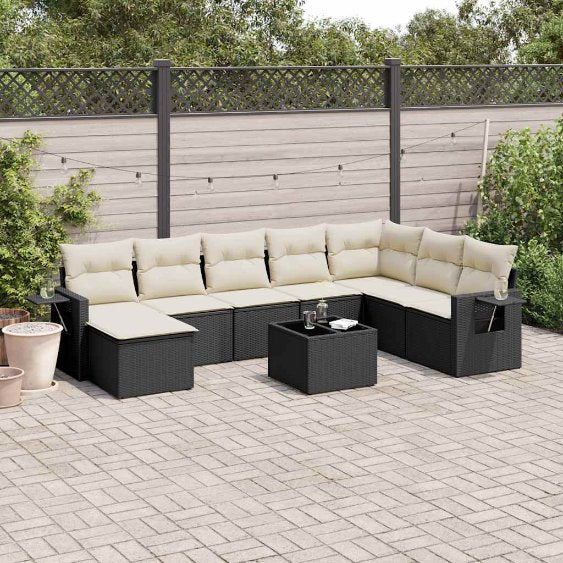 8-tlg. Garten-Sofagarnitur mit Kissen Schwarz Poly Rattan
