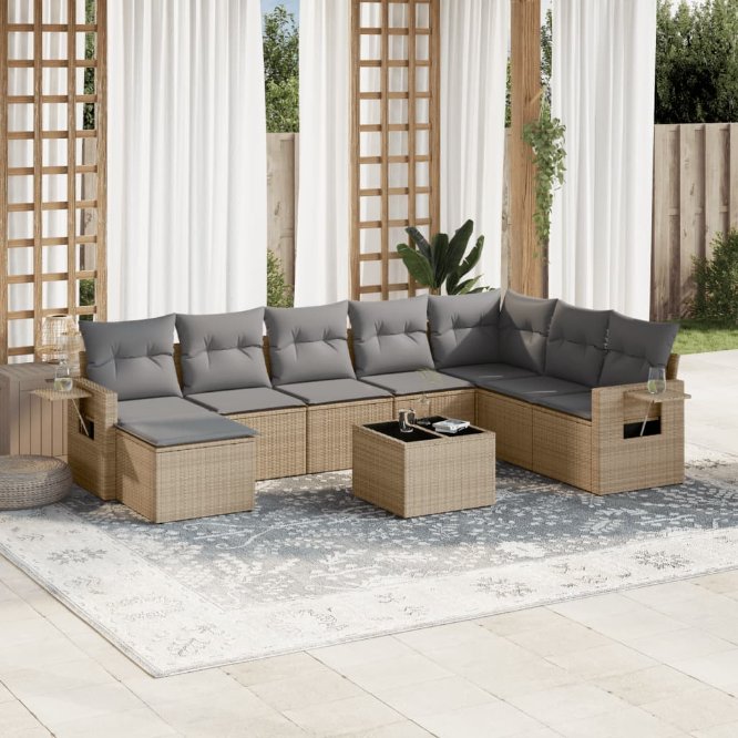 8-tlg. Garten-Sofagarnitur mit Kissen Schwarz Poly Rattan