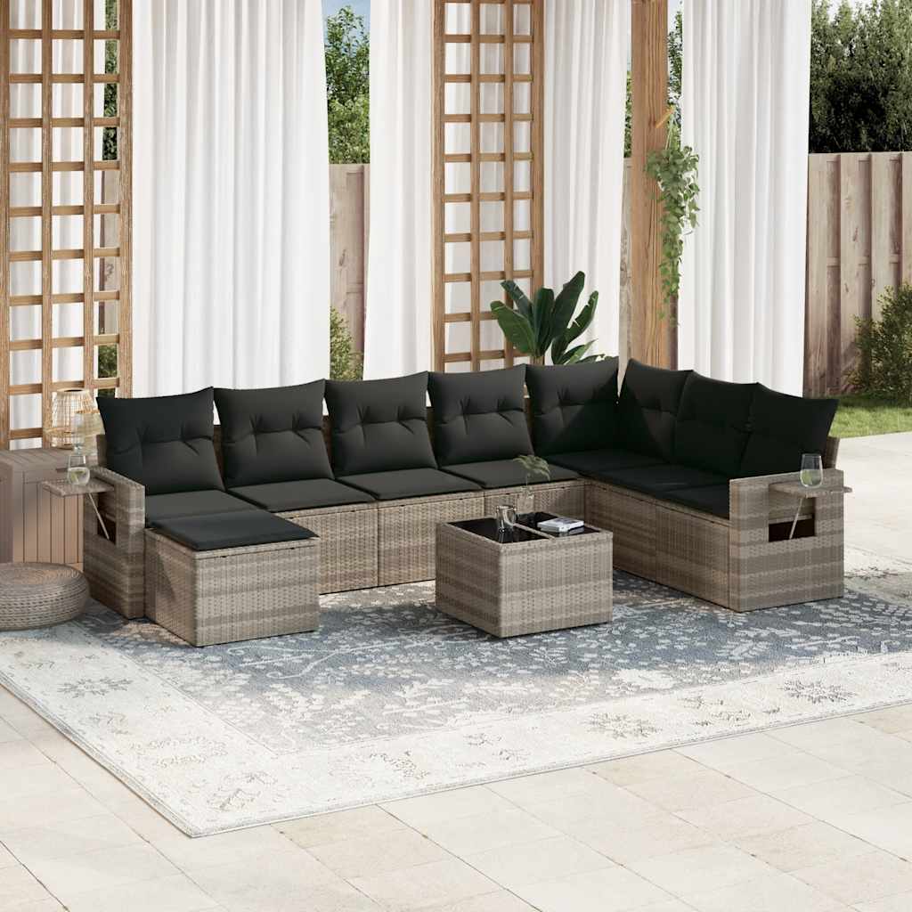 8-tlg. Garten-Sofagarnitur mit Kissen Schwarz Poly Rattan