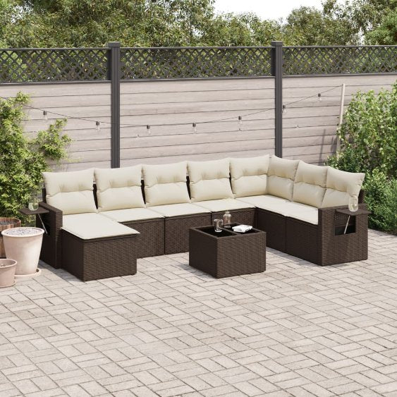 8-tlg. Garten-Sofagarnitur mit Kissen Schwarz Poly Rattan