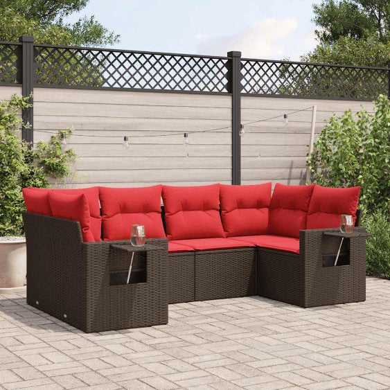 6-tlg. Garten-Sofagarnitur mit Kissen Grau Poly Rattan