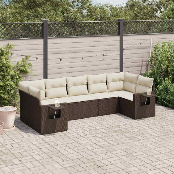 7-tlg. Garten-Sofagarnitur mit Kissen Schwarz Poly Rattan