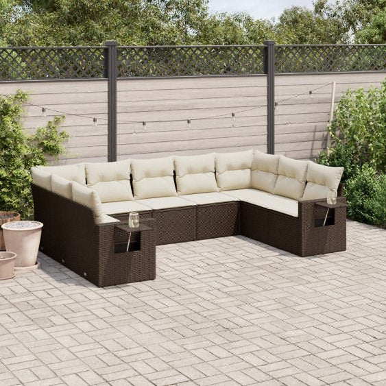 9-tlg. Garten-Sofagarnitur mit Kissen Schwarz Poly Rattan