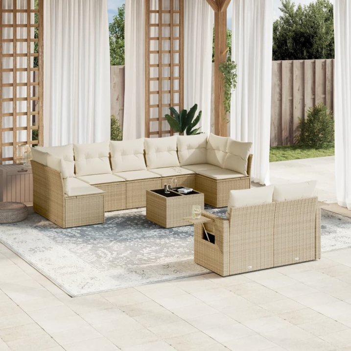 9-tlg. Garten-Sofagarnitur mit Kissen Schwarz Poly Rattan