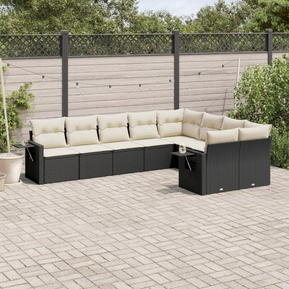 9-tlg. Garten-Sofagarnitur mit Kissen Schwarz Poly Rattan