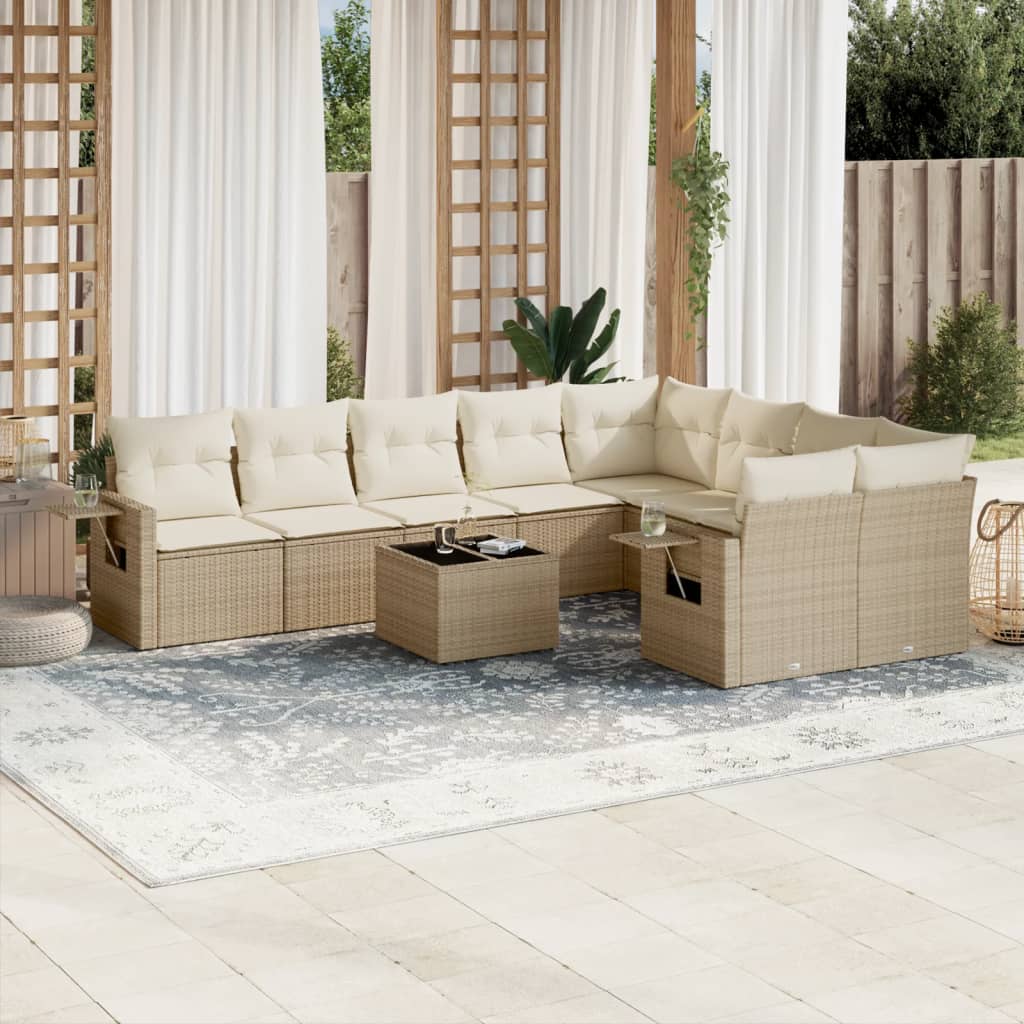 9-tlg. Garten-Sofagarnitur mit Kissen Schwarz Poly Rattan