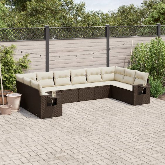 vidaXL 10-tlg. Garten-Sofagarnitur mit Kissen Schwarz Poly Rattan