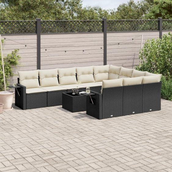 vidaXL 10-tlg. Garten-Sofagarnitur mit Kissen Schwarz Poly Rattan