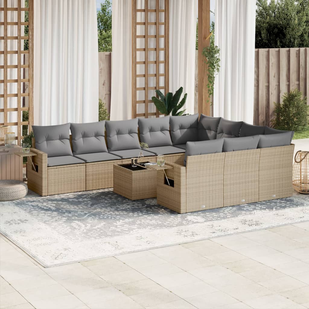 vidaXL 10-tlg. Garten-Sofagarnitur mit Kissen Schwarz Poly Rattan