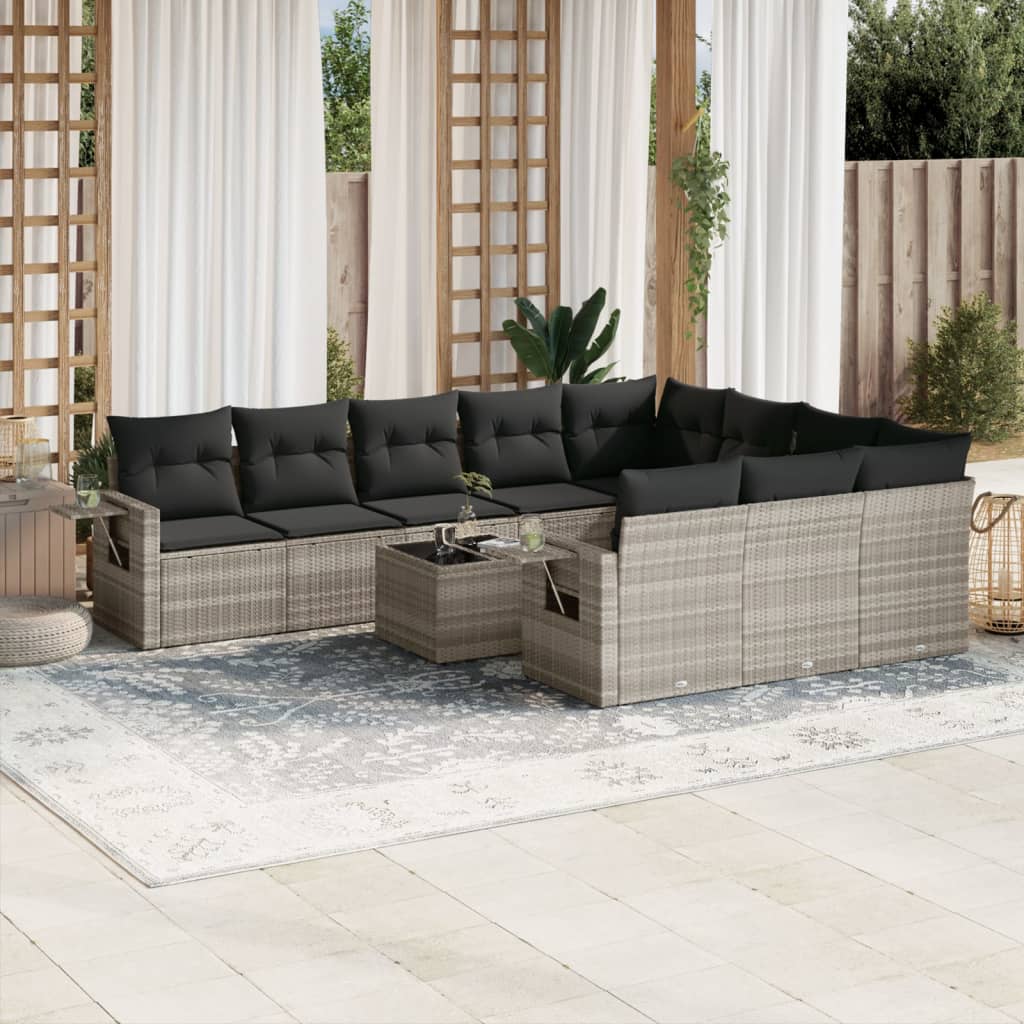 vidaXL 10-tlg. Garten-Sofagarnitur mit Kissen Schwarz Poly Rattan