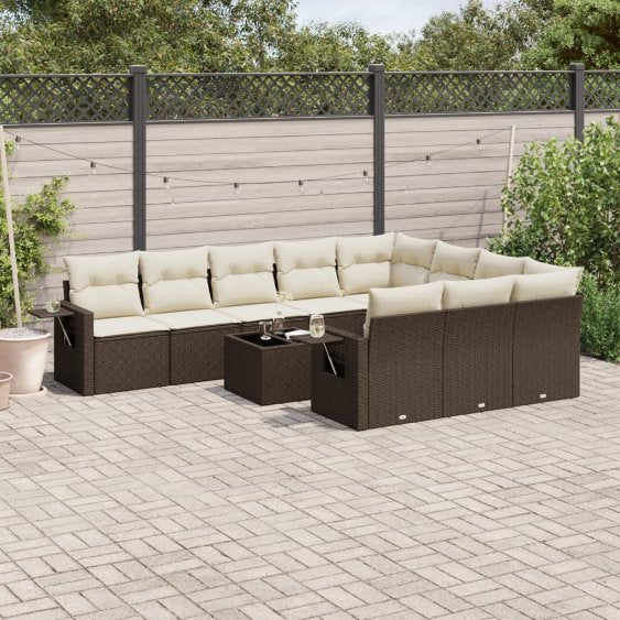 vidaXL 10-tlg. Garten-Sofagarnitur mit Kissen Schwarz Poly Rattan