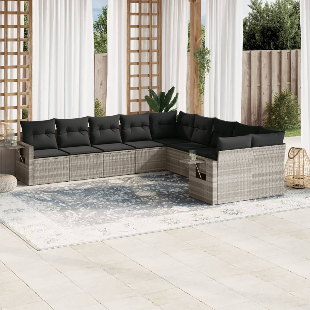 vidaXL 10-tlg. Garten-Sofagarnitur mit Kissen Schwarz Poly Rattan