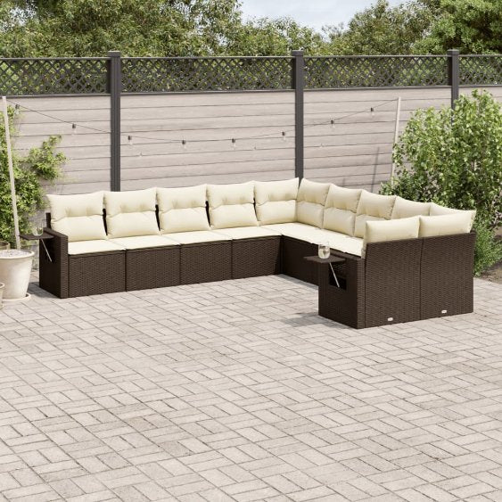 vidaXL 10-tlg. Garten-Sofagarnitur mit Kissen Schwarz Poly Rattan
