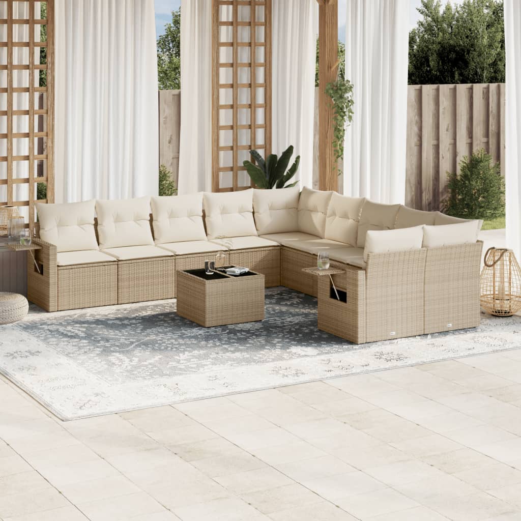 vidaXL 10-tlg. Garten-Sofagarnitur mit Kissen Schwarz Poly Rattan