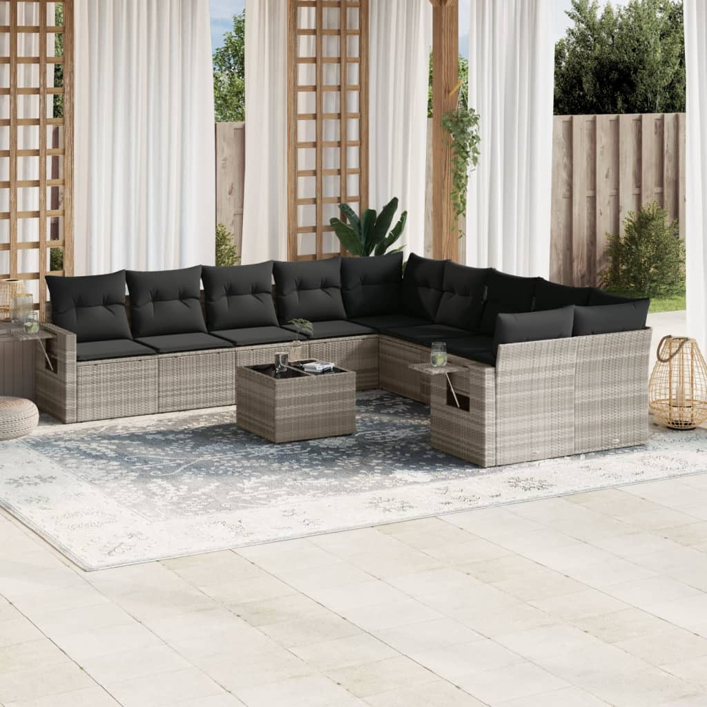 vidaXL 10-tlg. Garten-Sofagarnitur mit Kissen Schwarz Poly Rattan