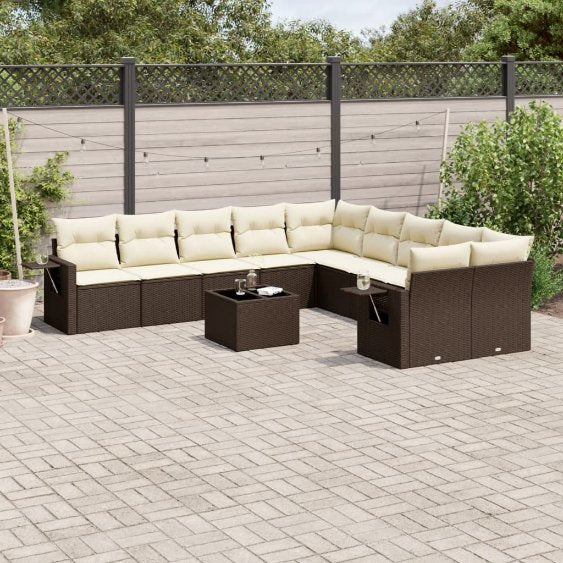 vidaXL 10-tlg. Garten-Sofagarnitur mit Kissen Schwarz Poly Rattan