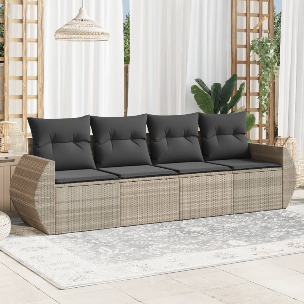 4-tlg. Garten-Sofagarnitur mit Kissen Schwarz Poly Rattan