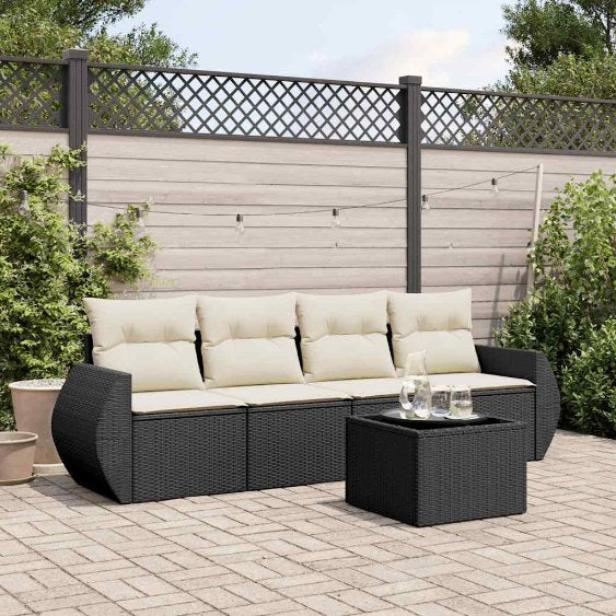 4-tlg. Garten-Sofagarnitur mit Kissen Schwarz Poly Rattan