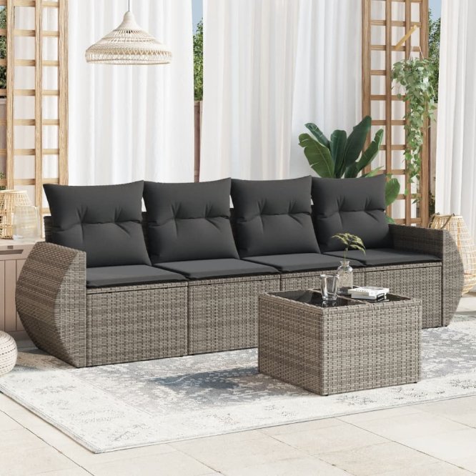 4-tlg. Garten-Sofagarnitur mit Kissen Schwarz Poly Rattan