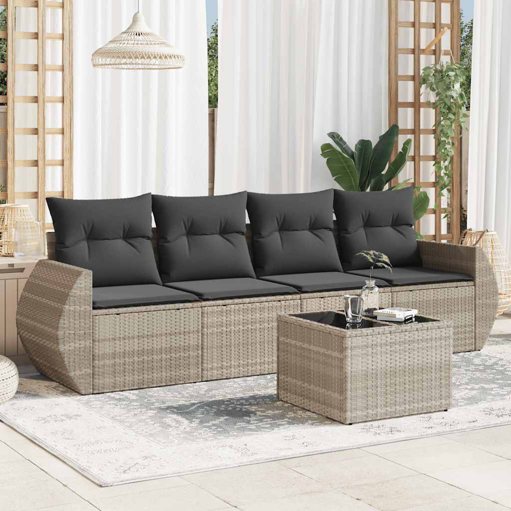 4-tlg. Garten-Sofagarnitur mit Kissen Schwarz Poly Rattan
