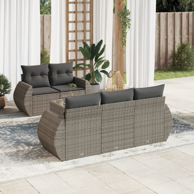6-tlg. Garten-Sofagarnitur mit Kissen Schwarz Poly Rattan