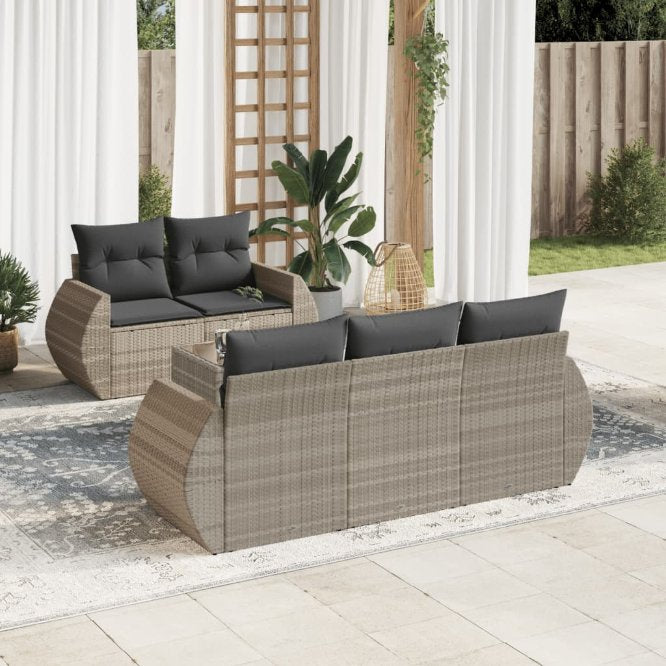 6-tlg. Garten-Sofagarnitur mit Kissen Schwarz Poly Rattan