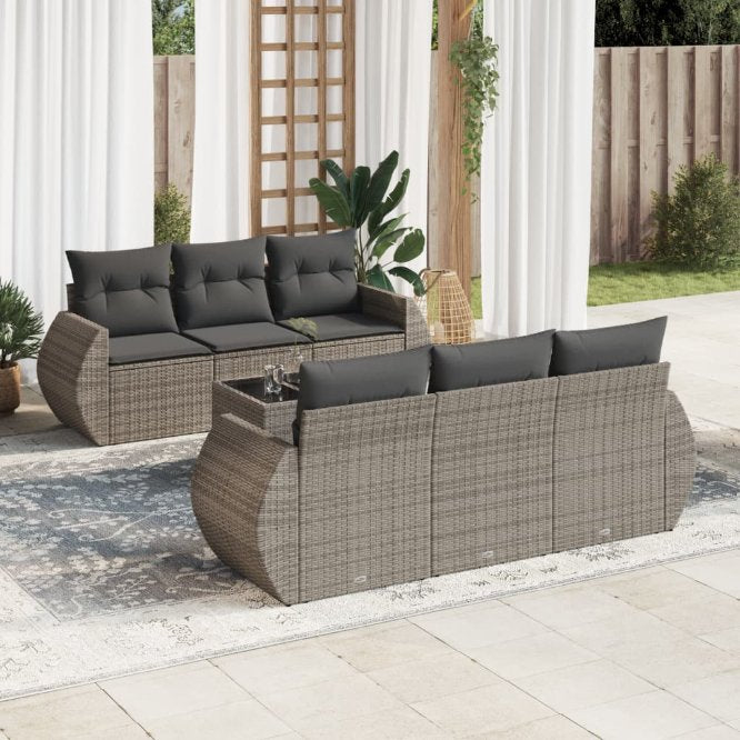 7-tlg. Garten-Sofagarnitur mit Kissen Schwarz Poly Rattan
