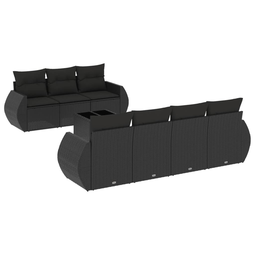 8-tlg. Garten-Sofagarnitur mit Kissen Schwarz Poly Rattan
