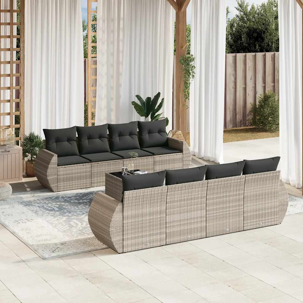 9-tlg. Garten-Sofagarnitur mit Kissen Schwarz Poly Rattan