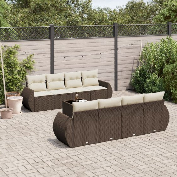 9-tlg. Garten-Sofagarnitur mit Kissen Schwarz Poly Rattan